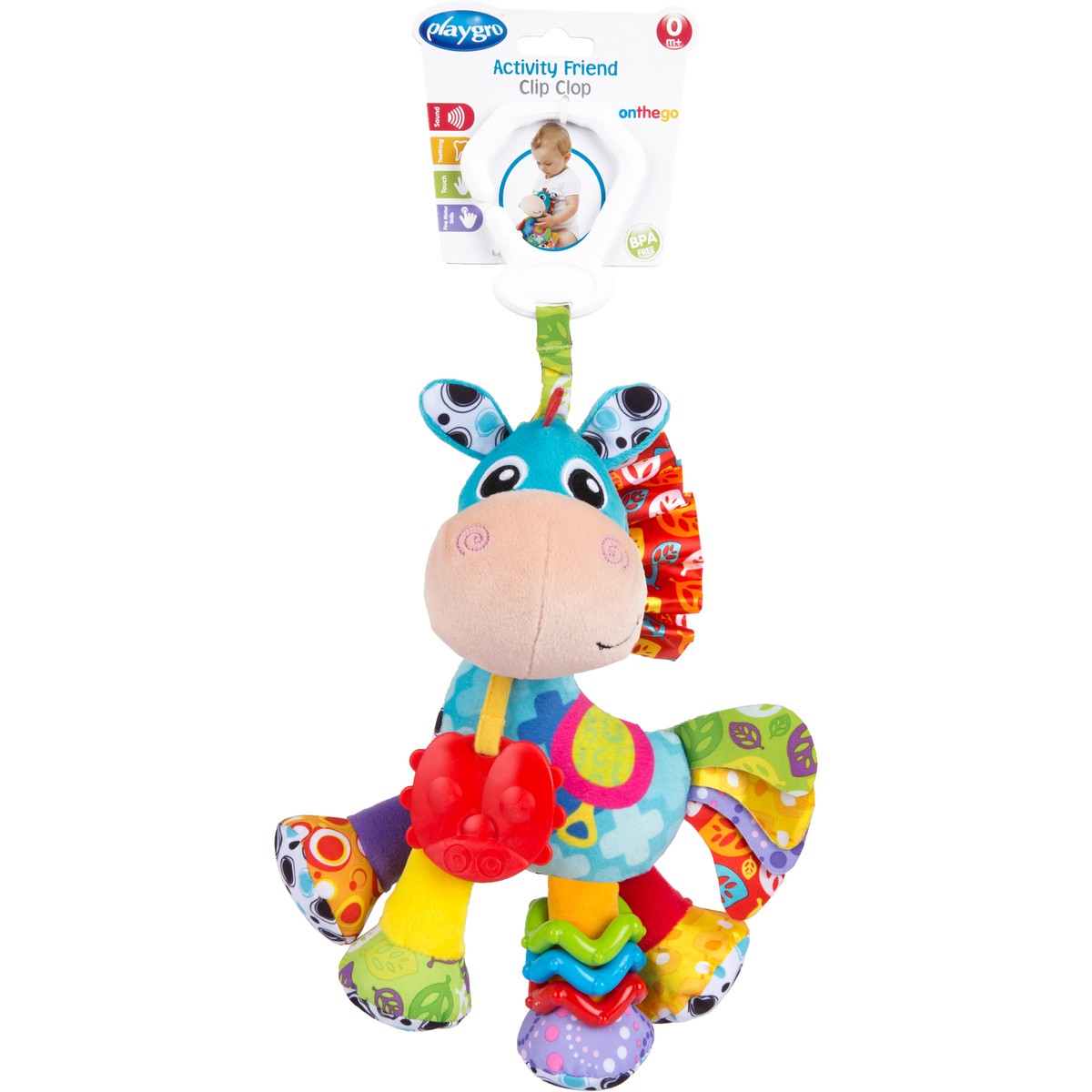 PLAYGRO Activity Friend Clip Clop, pakabinamas žaislas (arkliukas)