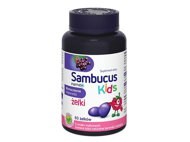 "Sambucus KIDS" juoduogių šeivamedžių guminukai vaikams, aviečių skonio 60 vnt.